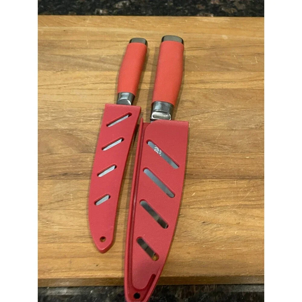 Tomodachi 2-Knife Set - Red Handles w/ Matching Sheaths